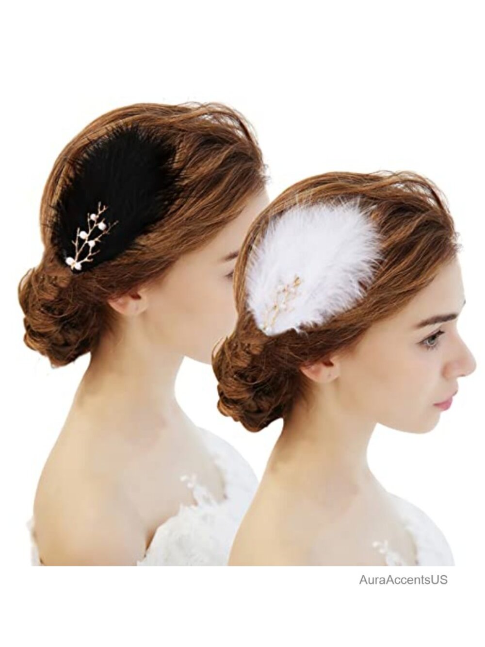 Feather Pearl Fascinator Hair Clips Barrette Set for Women 1920s Costume